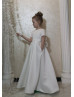 Short Sleeves Ivory Satin Flower Girl Dress